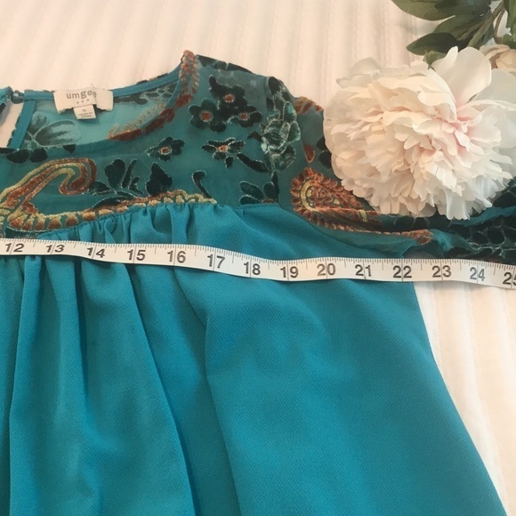 Umgee Boho Turquoise Velvet Floral Print Dress Size S - Picture 13 of 15